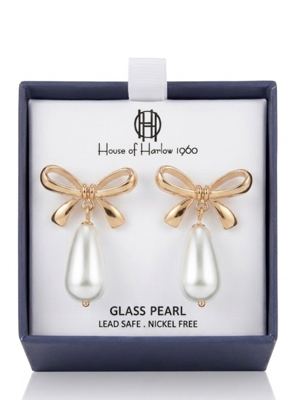 House of Harlow 1960 Gold Bow Glass Pearl Drop Earrings